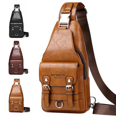 Men's Sling Bag Leather Crossbody Shoulder Bag Chest Sling Backpack Daypack Travel Bag