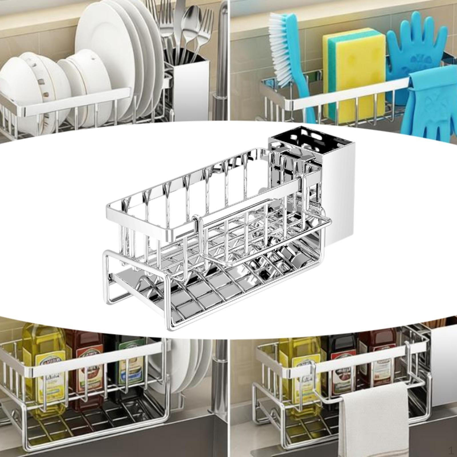 Kitchen Sink Drain Organzier Drying Rack Large Capacity Premium Sponge Holder Soap Dispenser