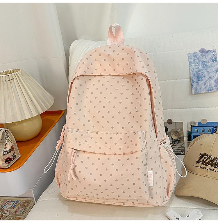 Schoolbag Korean Small Fresh Schoolbag Female College Student Simple Polka Dot Backpack Lightweight Large Capacity Junior High School Student Backpack