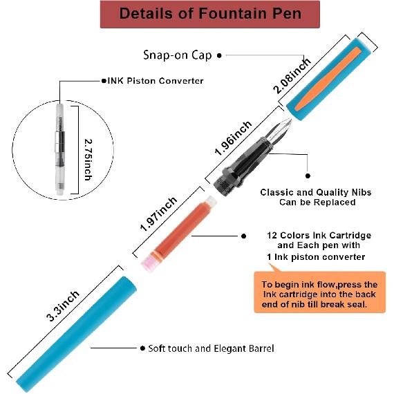 Calligraphy Pen Set,Fountain Pens with 7 Different Replaceable Nibs with 60 Ink Cartridges(12 Colors),Calligraphy Set for Beginner Writing Drawing