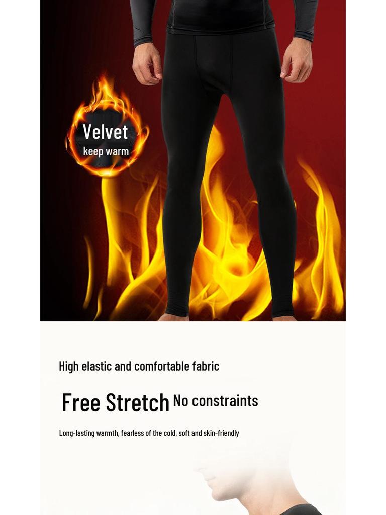 Men's Winter Fitness Set: Quick-Dry, Velvet-Lined Long Sleeve & Pants for Running and Training