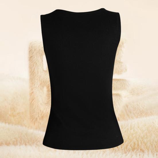 Women Thermal Vest Round Neck Sleeveless Thick Fleece Lining Bottom Vest Solid Color High-Elastic Fit Thermal Tops