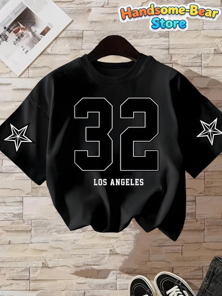 T-Shirt for Kids Girls' Number Digital Print Pattern Sports Style Round Neck Short Sleeve Football Jersey T-Shirt Girls Clothes
