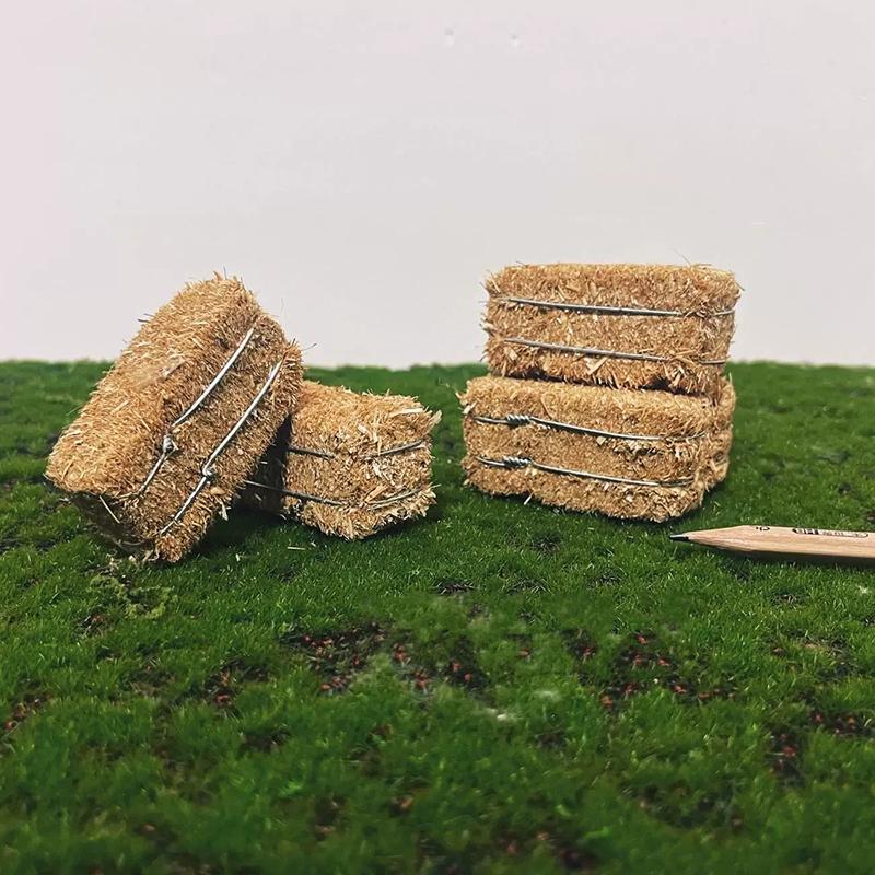 6Pcs Mini Hay Bales Rustic Miniature Farm Haystack Stackable Fake Hay Blocks Dollhouse Decoration