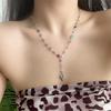 Trendy Gold Silver Color Glass Long Y-Shaped Heart Necklace Metal Collarbone Chain Party Bohemian Body Party Jewelry Gifts