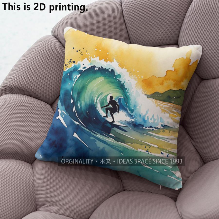 Watercolor Surfing Scene Decorative Throw Pillow Covers Pattern Cushion Cover Suitable for Sofa Bedroom Car Pillow Cover