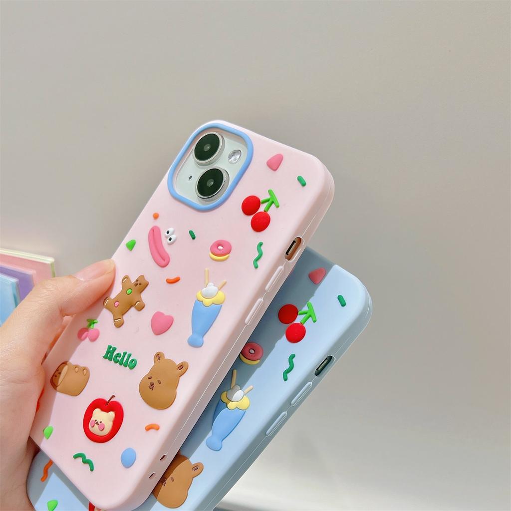 For iPhone 15 Silicone Case Cute Hello Bear Design Shockproof Phone Back Cover