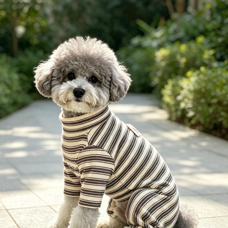 Schnauzer High-Neck Four-Legged Pet Warm Clothing, Small Dog & Cat Striped Jumpsuit, Winter Pajamas S-2XL
