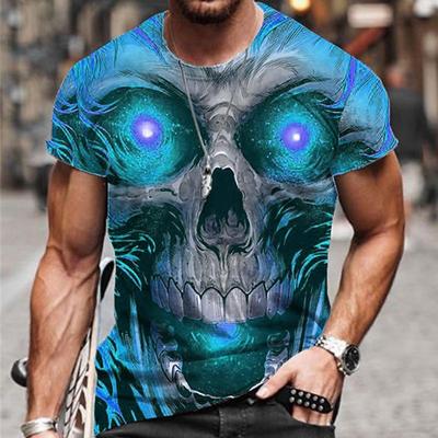 Męska koszulka sportowa na Halloween z nadrukiem czaszki 3D, neutralna, z okrągłym dekoltem, krótkim rękawem, casualowa, wygodna i modna