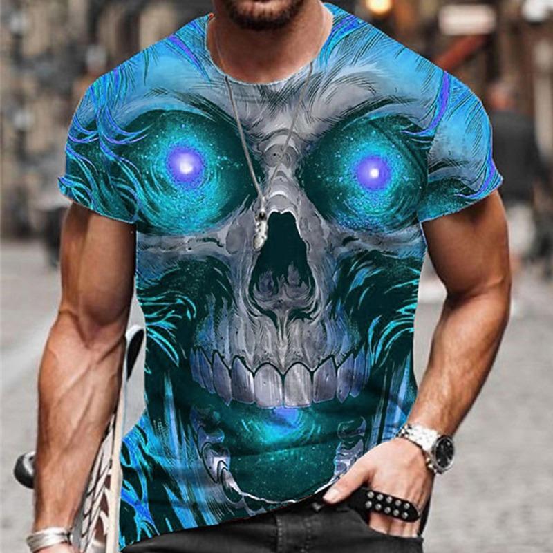 Men's Halloween sports T-shirt 3D neutral skull print round neck short sleeved casual, comfortable and fashionable top
