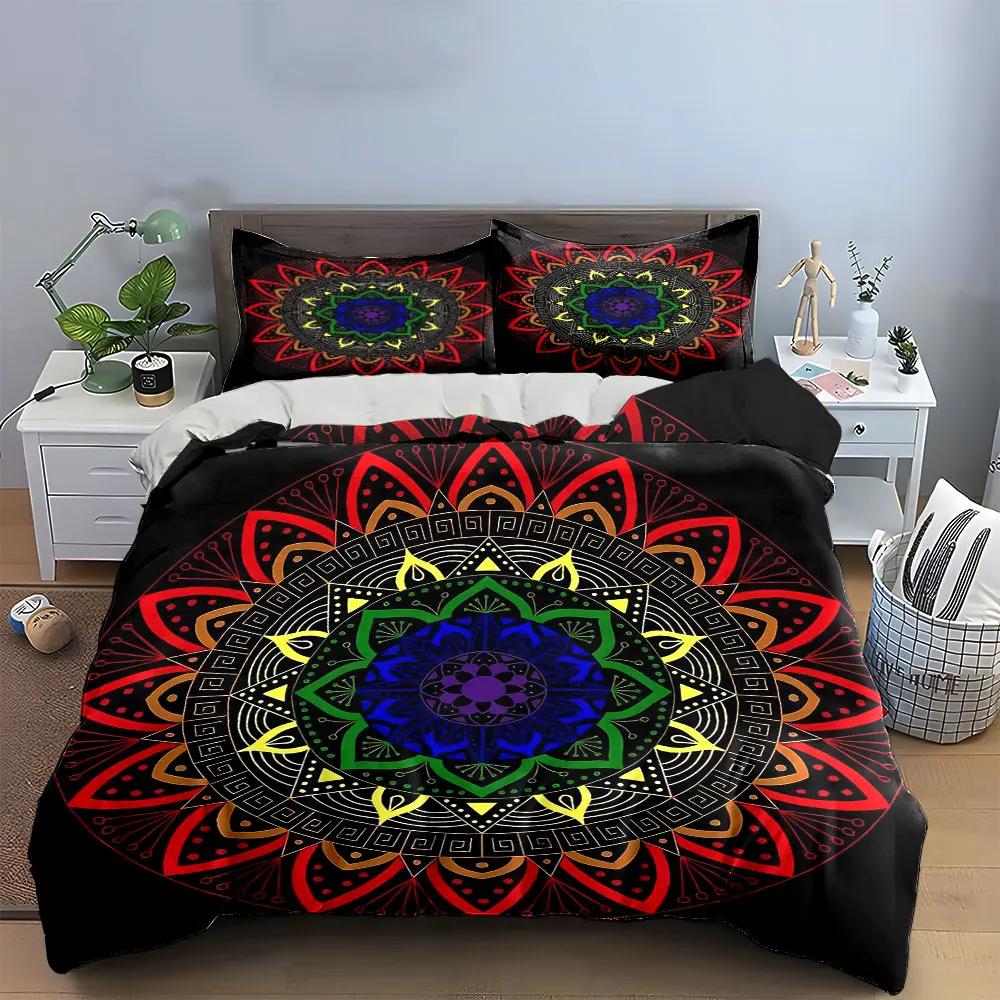 Colorful Mandala Tapestry Set Decoration Soft Comfortable Duvet Cover Bedding Set Included 1*Duvet Cover & 2*Pillowcases gift