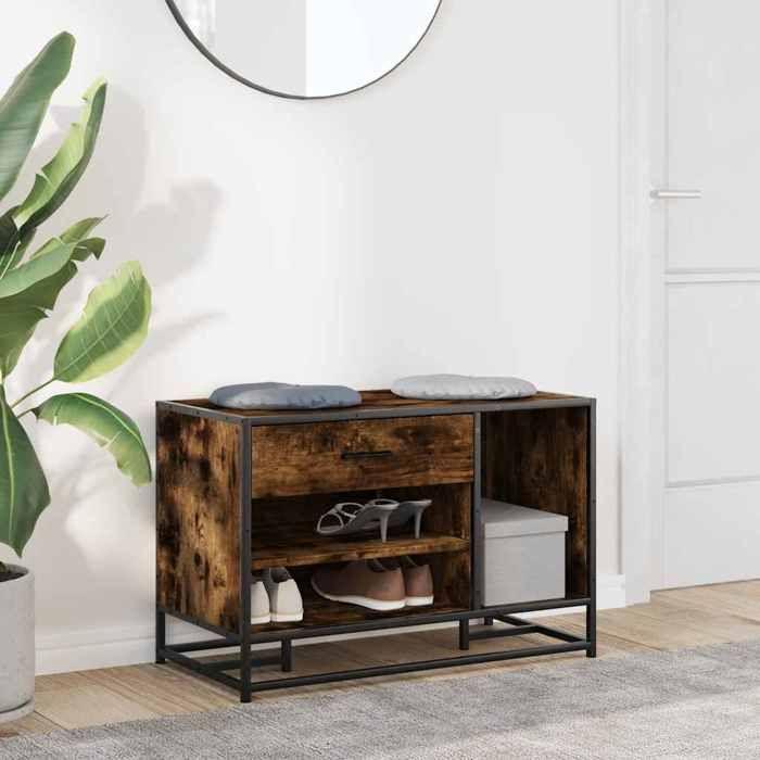 VidaXL Banc à chaussures chêne fumé bois d'ingénierie et métal, banc, banquette de couloir, siège de couloir, banc de 849226