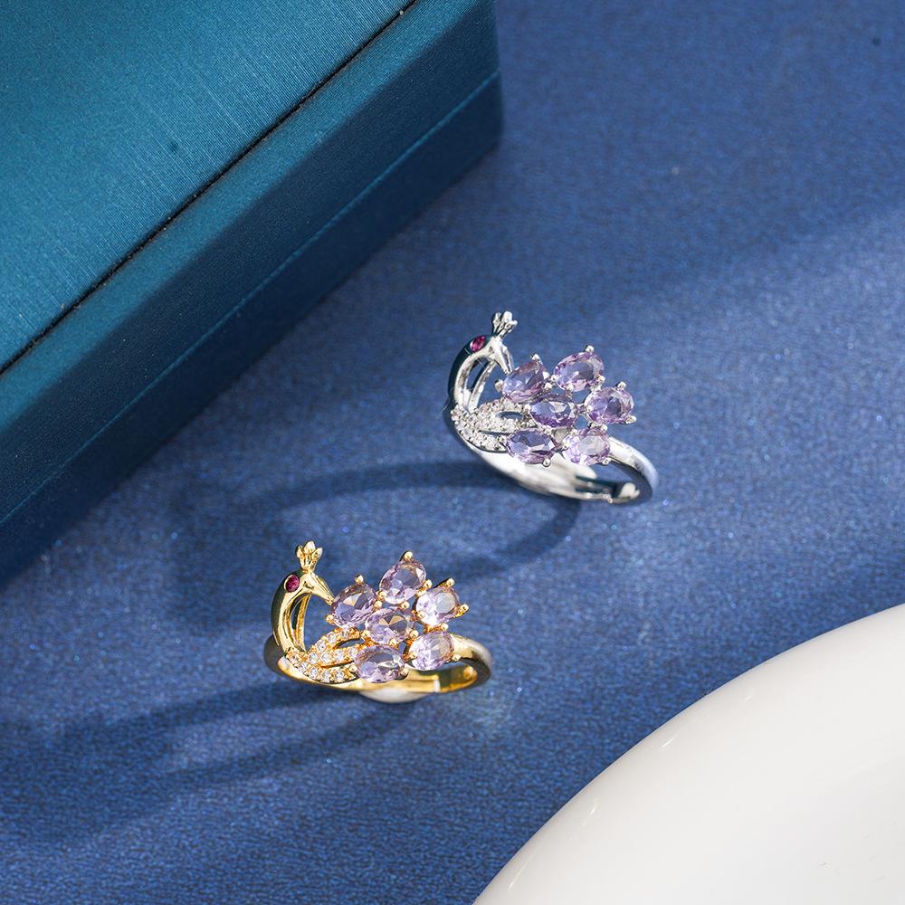 Purple Zircon Rhinestone Swan Ring - Trendy, Fashionable, and Exquisitely Individualistic Light Luxury Open Finger Ring