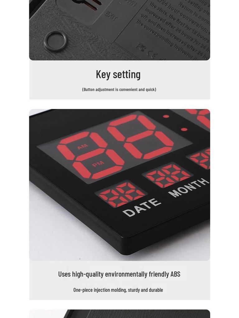 Large LED Wall Clock - English Display with Plug-in Feature for Living Room