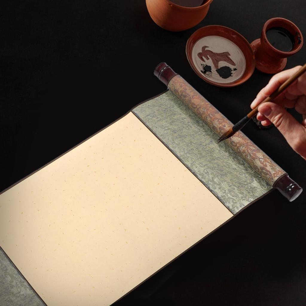 TEHAUX Hanging Scroll Calligraphy Scroll, Xuanshi White with Double Scrolls, Antique Style Blank Canvas for Calligraphy, Ink Painting, and Traditional