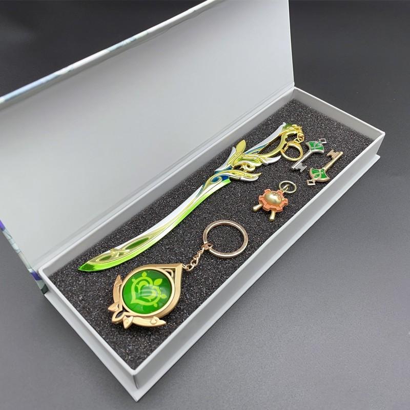 Anime Genshin Impact Figure Weapon Keychain Alhaitham Sword Prop Little Lion Toy Gift Boxs Packaging Vision Metal key Ring