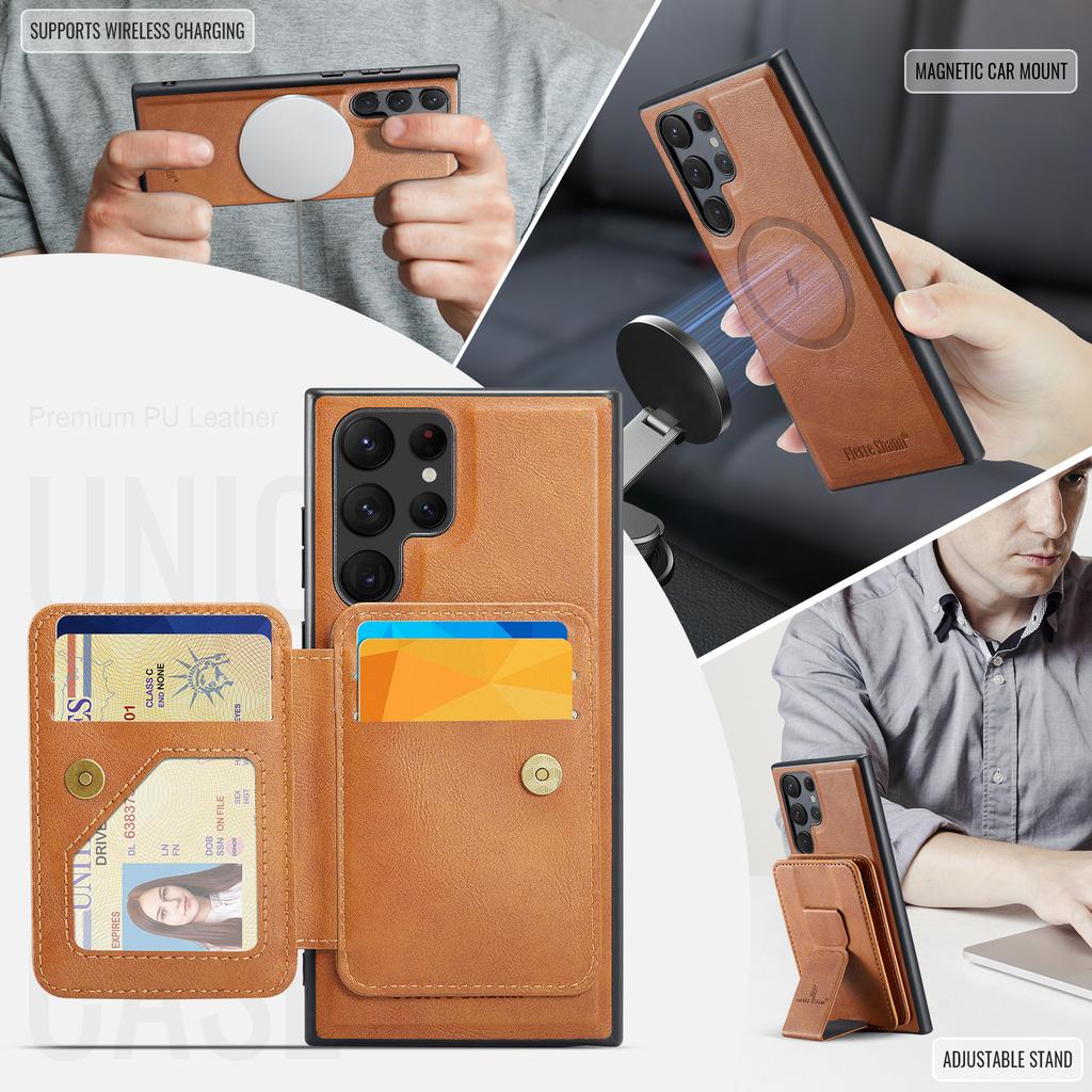 Detachable Magnetic Wristband Auto Leather Case for Samsung Galaxy S25 Ultra/Edge S24 Plus S23 FE S22 Card Holder Wallet Cover
