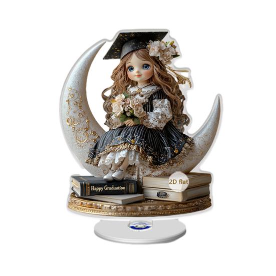 Graduation Decorations, Acrylic Rotating Decor with Owl Cap Book Design, Non-Fading 360 Spin Tabletop Ornament for Desk, Keepsake Gift for Graduates G