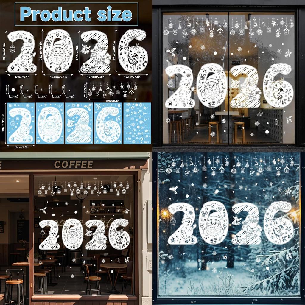 Deer Christmas 2026 Snowman Pvc Window Decals Holiday Home Decor Set Stickers