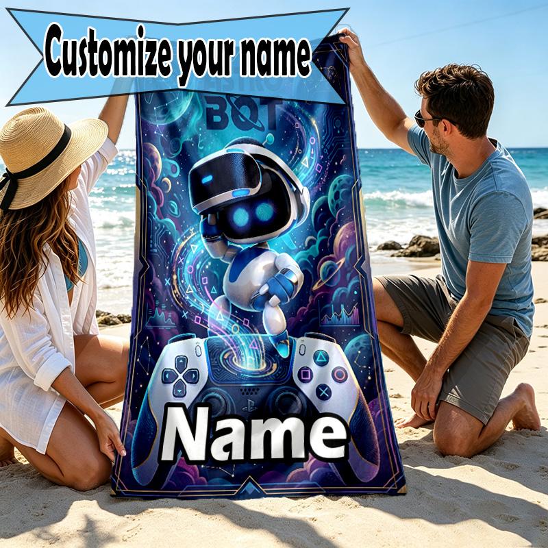 Custom Name Personalized Cosmic Bot Crew Print Beach Towel, for Trip Camping Beach Party Home Decor, Birthday Gift for Family & Friends