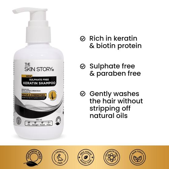 The Skin Story Sulphate Free Keratin Shampoo - Coloured Hair Care | Hair Smoothening Shampoo | Enhances Shine, Soft & Frizz-Free Hair  (190ML)