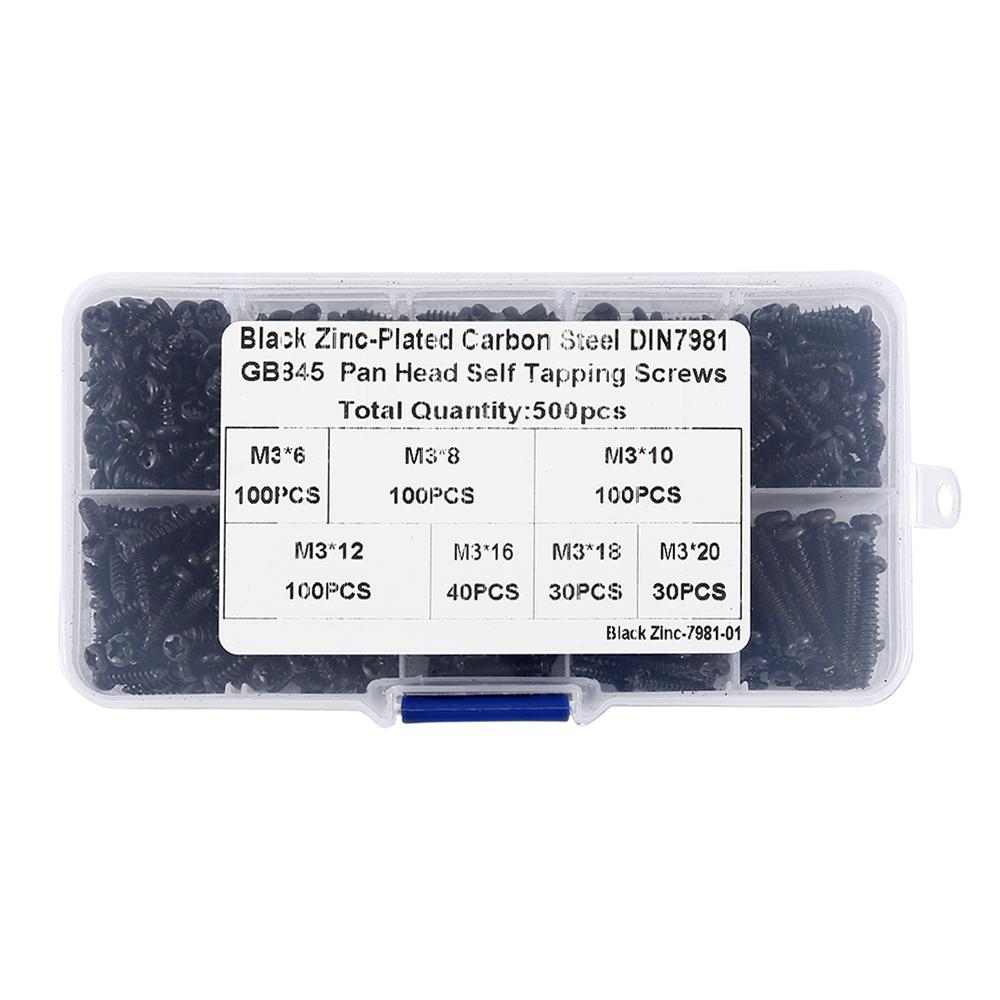 500Pcs Black Phillips Self Tapping Screw M3 Screws Cross Conuntersunk Flat Head Carbon Steel Electronic Drywall Screws Woodwork