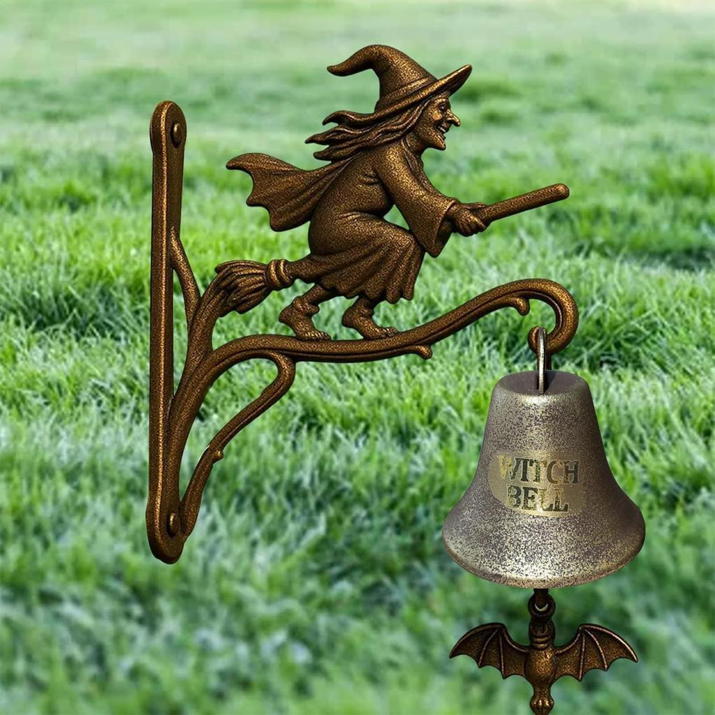 Campainha de bruxa de Halloween vintage Ferro fundido Decorações de Halloween Montada na parede bruxa Campainha Decoração de entrada de jardim ao ar livre