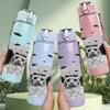 1PC Monochrome Bear Cub 750ml Color Plastic Sports Water Bottle Leakproof Flip Straw Lid Suitable for Sports Office Home Use
