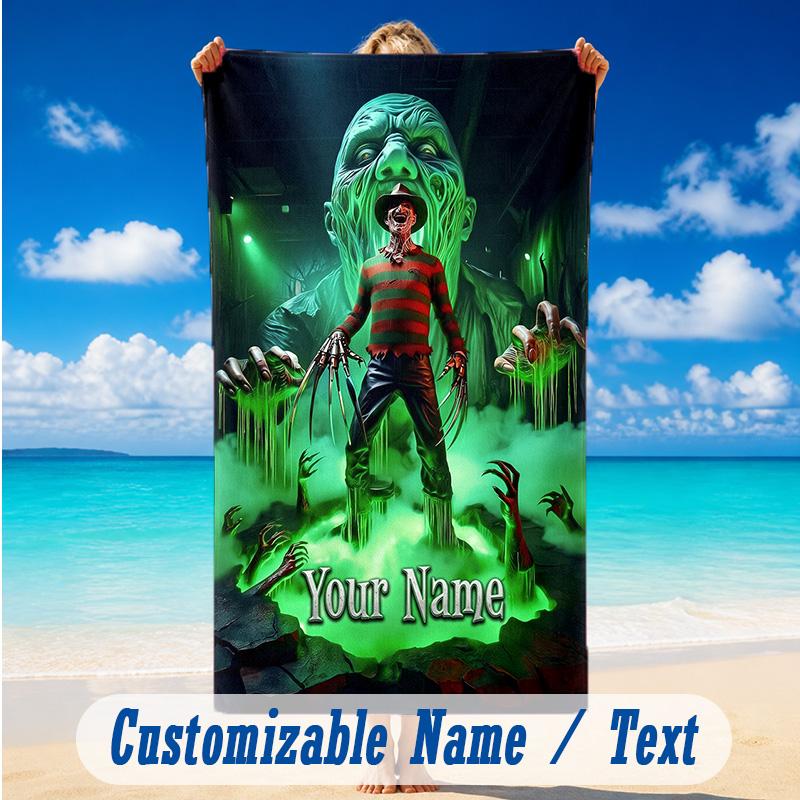 Beach Towel Custom Name Text, Quick Dry Large Towel For Beach HomeA Nightmare On Elm Street Freddy Krueger