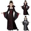 Mittelalterliches Hexenkostüm für Kinder: Stehkragen, Schnürung, Glockenärmel, Halloween-Kleid