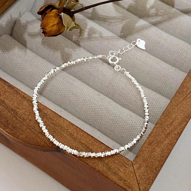 925 Sterling Silver Irregular Beaded Bracelet for Women Fashion Sparkling Crushed Silver Chain Bracelets Dainty Daily Jewelry