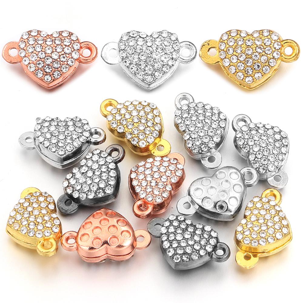 5 pièces Fermoirs Magnétiques en Alliage Strass Cœur Fermoirs Finaux Magnétiques en Métal Connecteur Pour Fabrication de Bijoux DIY Bracelets Collier Fournitures