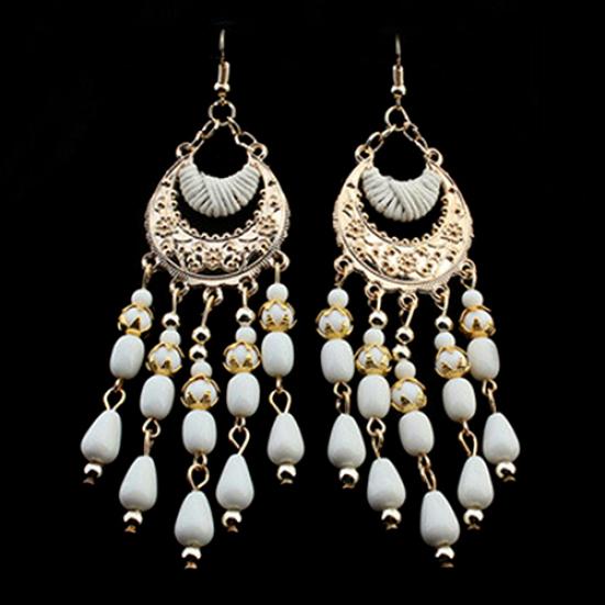 Women Retro Crescent Moon Ear Drops Dangles Tassel Hook Earrings Boho Style