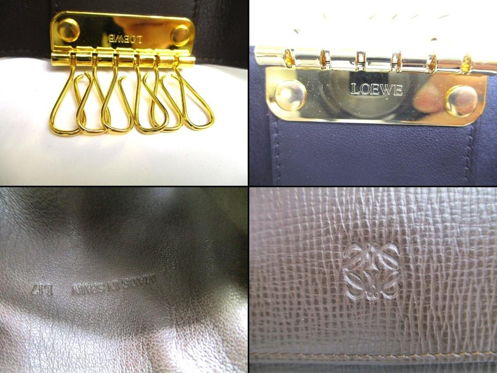Portachiavi LOEWE Anagram autentico in pelle marrone scuro da 6 pezzi #a641 ricondizionato