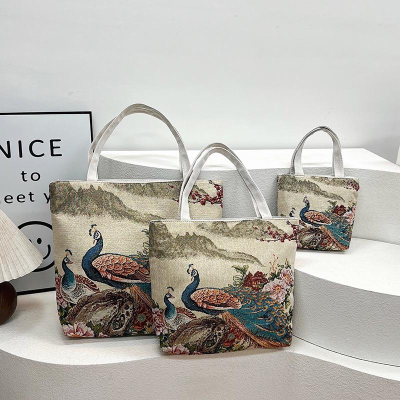 New handbag gold silk embroidered panda bag women's large-capacity shopping bag work bag