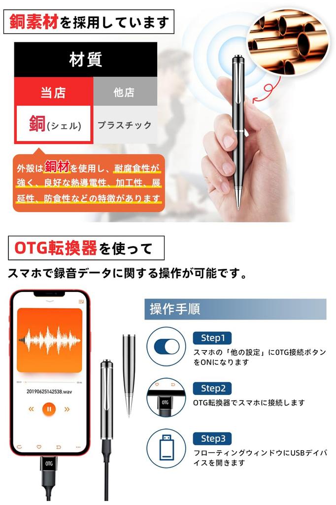 32GB Voice Large 25 Hours of Continuous Voice Noise Omnidirectional OTG MP3 High Easy to 6 for Language and Includes Japanese Instruction Recorder,