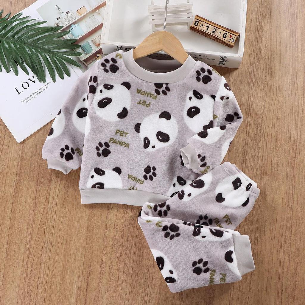 Thick Warm Flannel Pajama Set for Toddlers - Boys & Girls, Autumn/Winter Collection