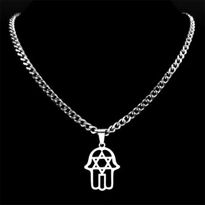 Je Hamsa Fatima Hand Hexagram Magen Star of David Necklace Pendant for Women Stainless Steel Necklaces Jewelry Gift N6173S03
