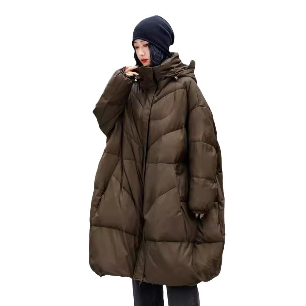 Winter new thickened loose down jacket women's hooded casual large size long knee white duck down jacket