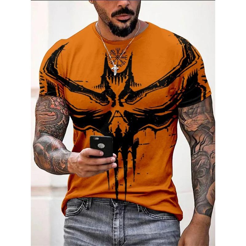3D Gothic Totenkopf Print Herren T-Shirts Sommer Outdoor Lässig Rundhals Kurzarm T-Shirts Kreatives Persönlichkeitsdesign Herrenkleidung