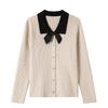 Damen Elegante Strickjacke mit Revers und Schleife