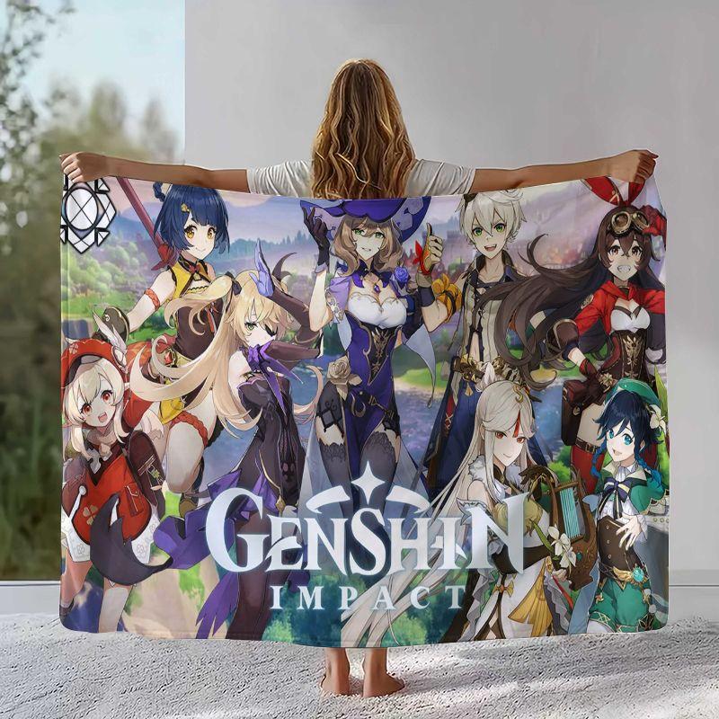Classic Game Genshin Impact Cartoon Flannel Blanket,Ultra Soft Warm Plush Throw for Home Bedroom Bed Sofa Cover Office Camping