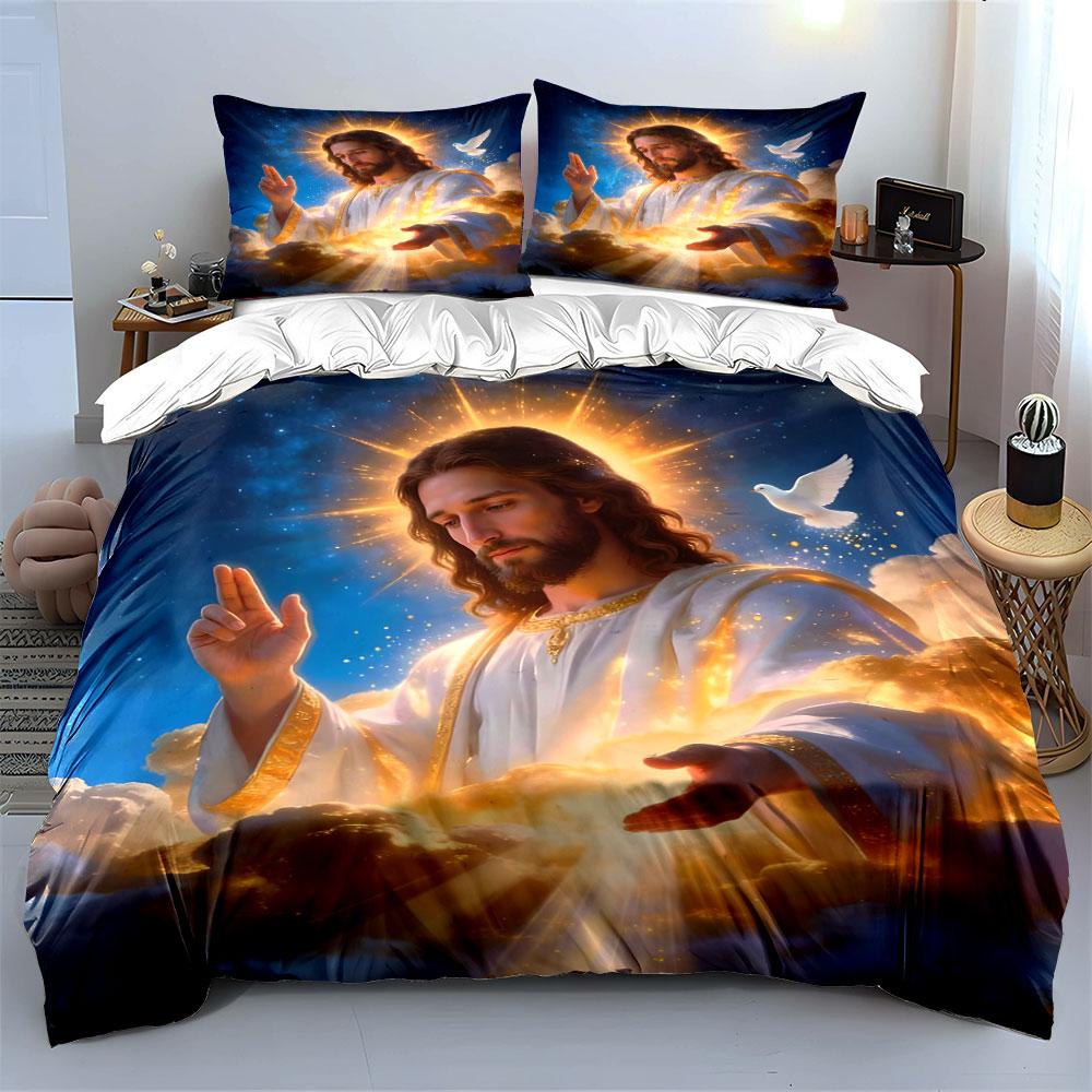 Divine Figure Under Holy Light Print Bedding Set 1 Duvet Cover 2 Pillowcases for Adult and Children Luxury Gift Full Size