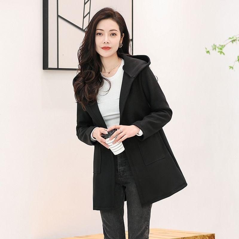 

Весенне-осенний шерстяной приталенный кардиган простого темперамента, шерстяное пальто средней длины S чёрный