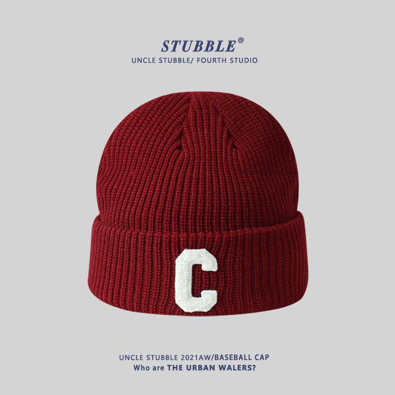 Autumn and Winter New Style C-label Knitted Hat Korean Version Colorful Couple Warm Woolen Hat Japanese Girl Face Small Cold Hat