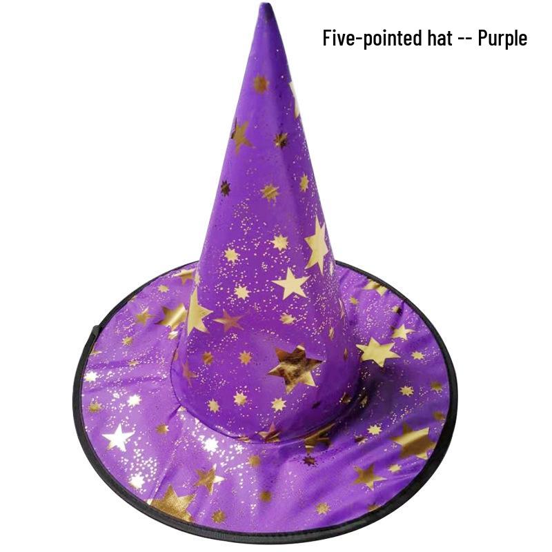 Halloween Witch Hat - Black Five-Pointed Magician Hat for Ghost Festival, Party Props for Children & Adults