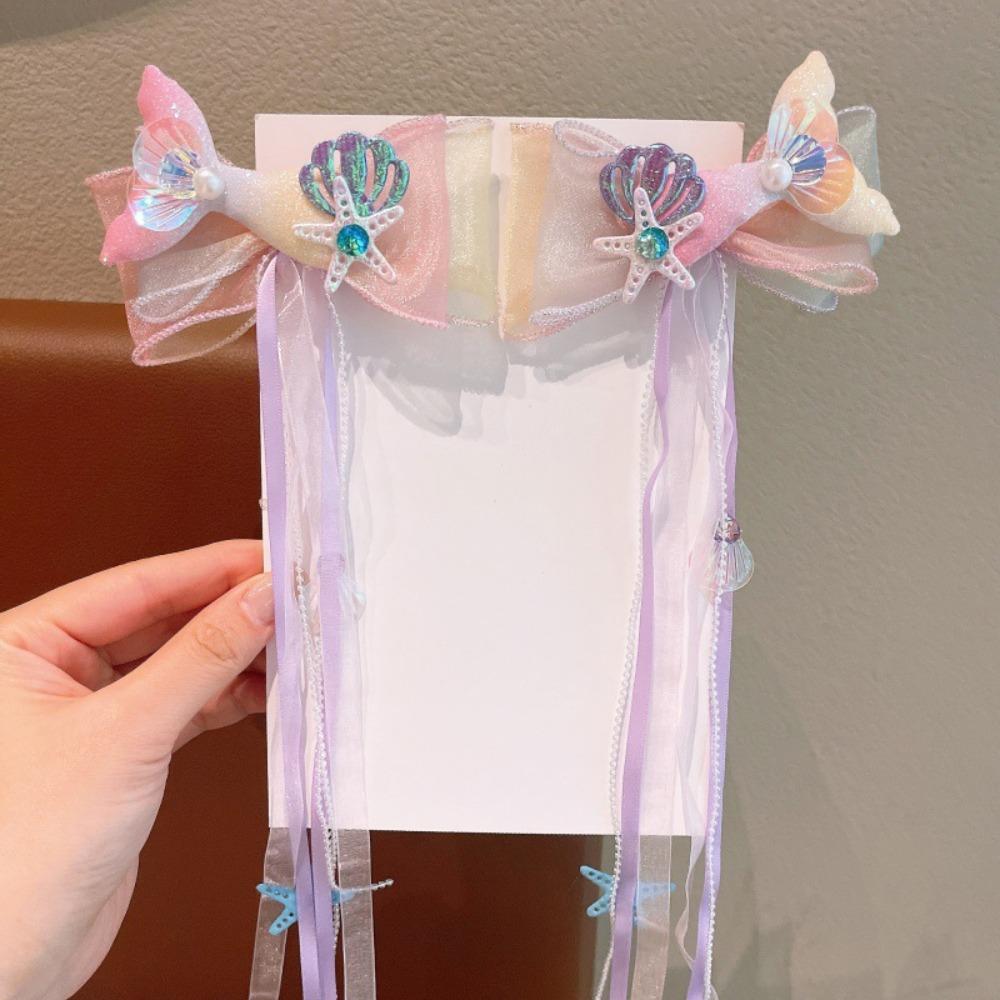 Mermaid Bow Hair Clips Princess Barretes New Ribbons Hairpin  for Kids