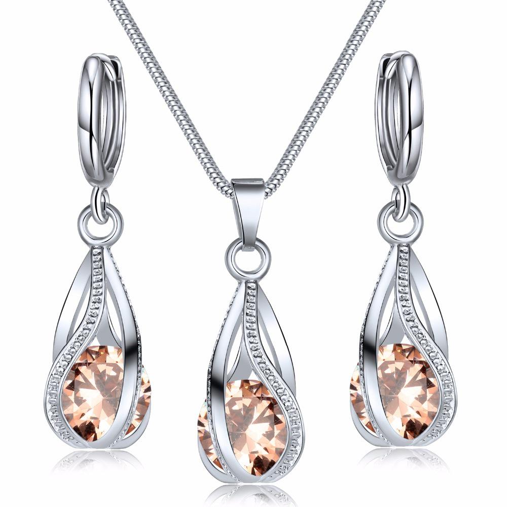 Zircon Crystal Pendant Earrings Two-Piece Set: Alloy Rhinestone Jewelry for Women