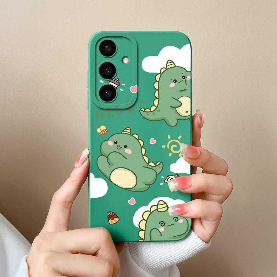 Case For Samsung S24 Plus Ultra Dinosaur Soft Liquid Silicone Lens Protection Anti Choc Cover For Galaxy S 24 S24+ S24Ultra Capa