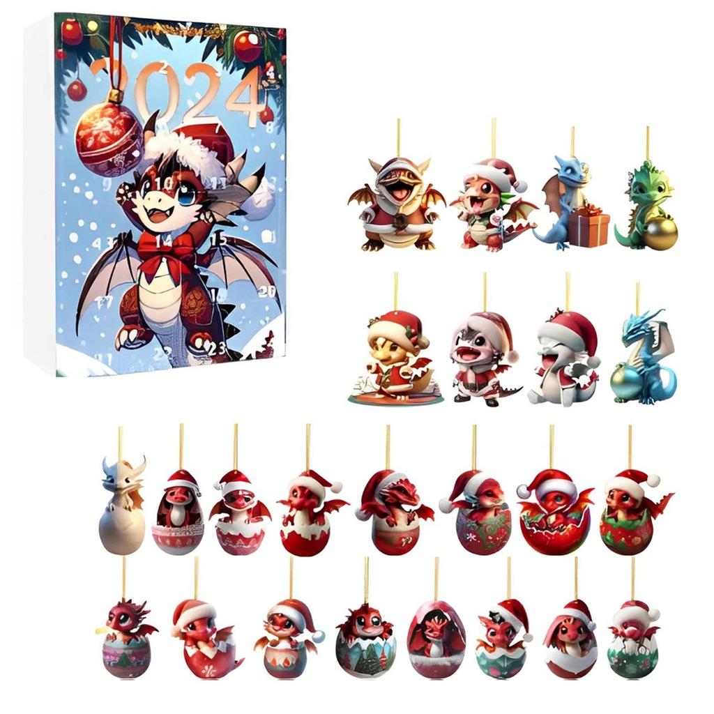 Dračí adventní kalendář, vánoční odpočítávací kalendář s 2D akrylovými ozdobnými hračkami pro dinosaury, vánoční 24denní adventní kalendář pro děti